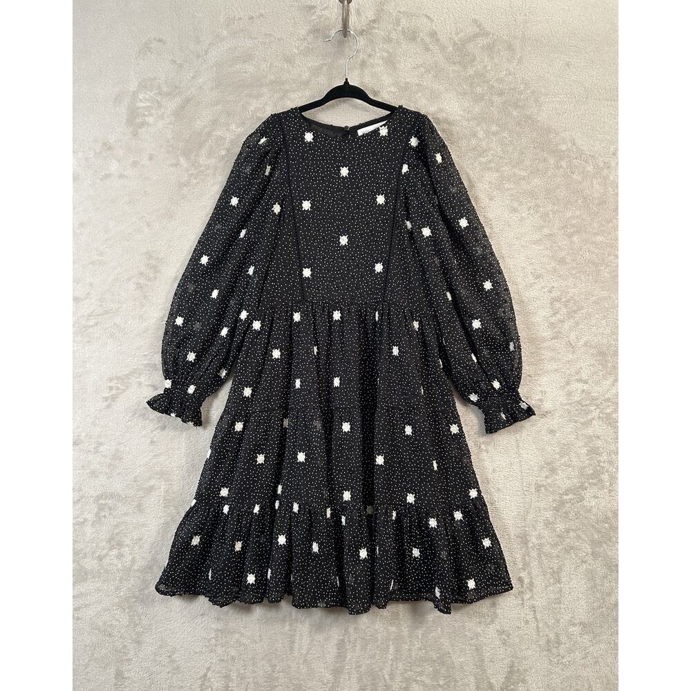 Zara Girls Swiss Dot Embroidered Long Sleeve Tiered Tulle Dress Size 9 Fairycore